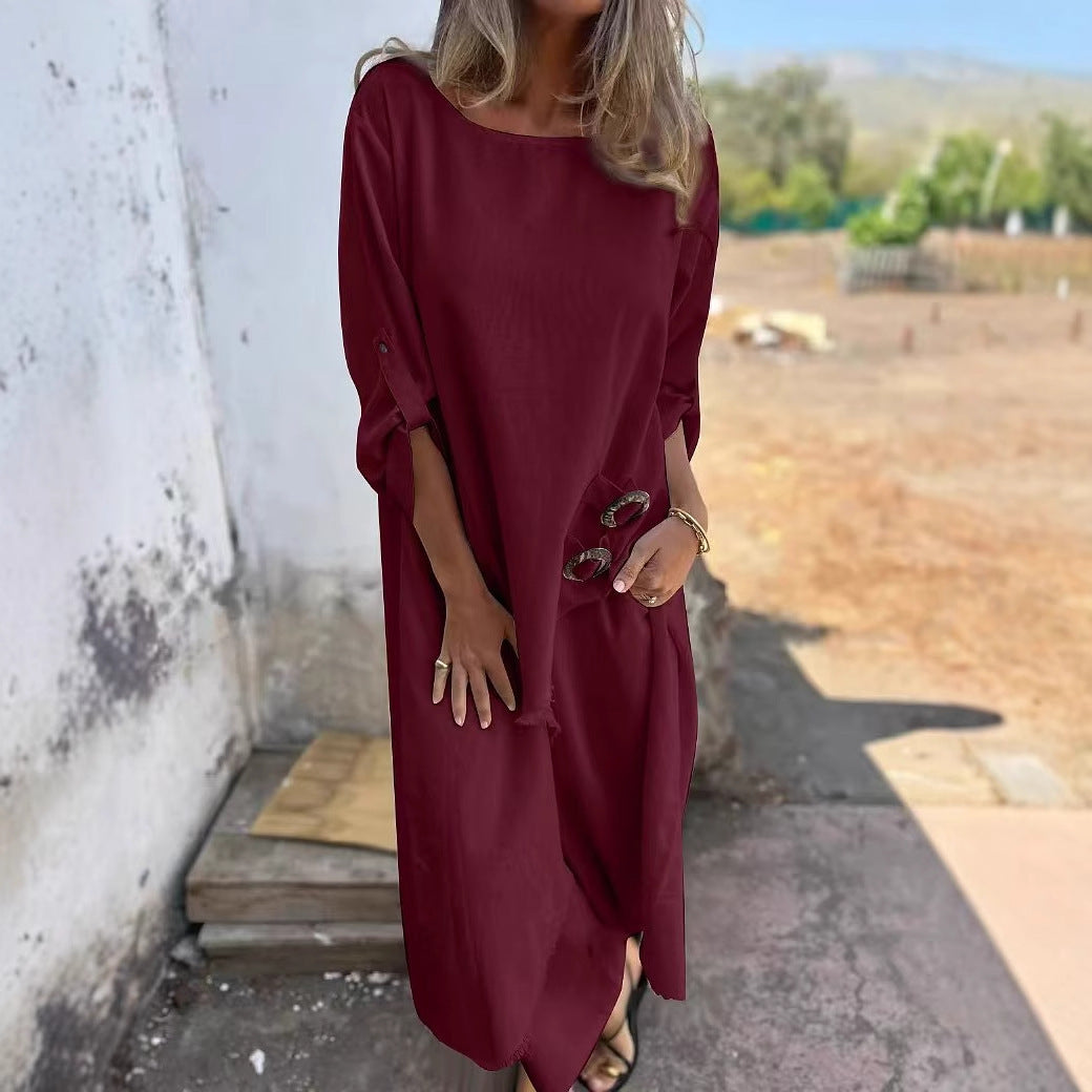 Loose Irregular Long Suit With Metal Button