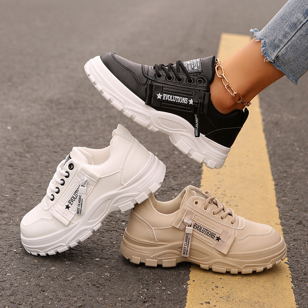 Lace-up Sports Shoes With Side-Zipper