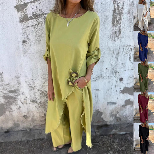 Loose Irregular Long Suit With Metal Button